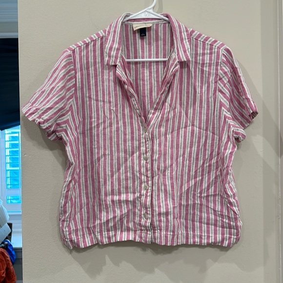 Universal threads pink and white striped top- large - Picture 2 of 5